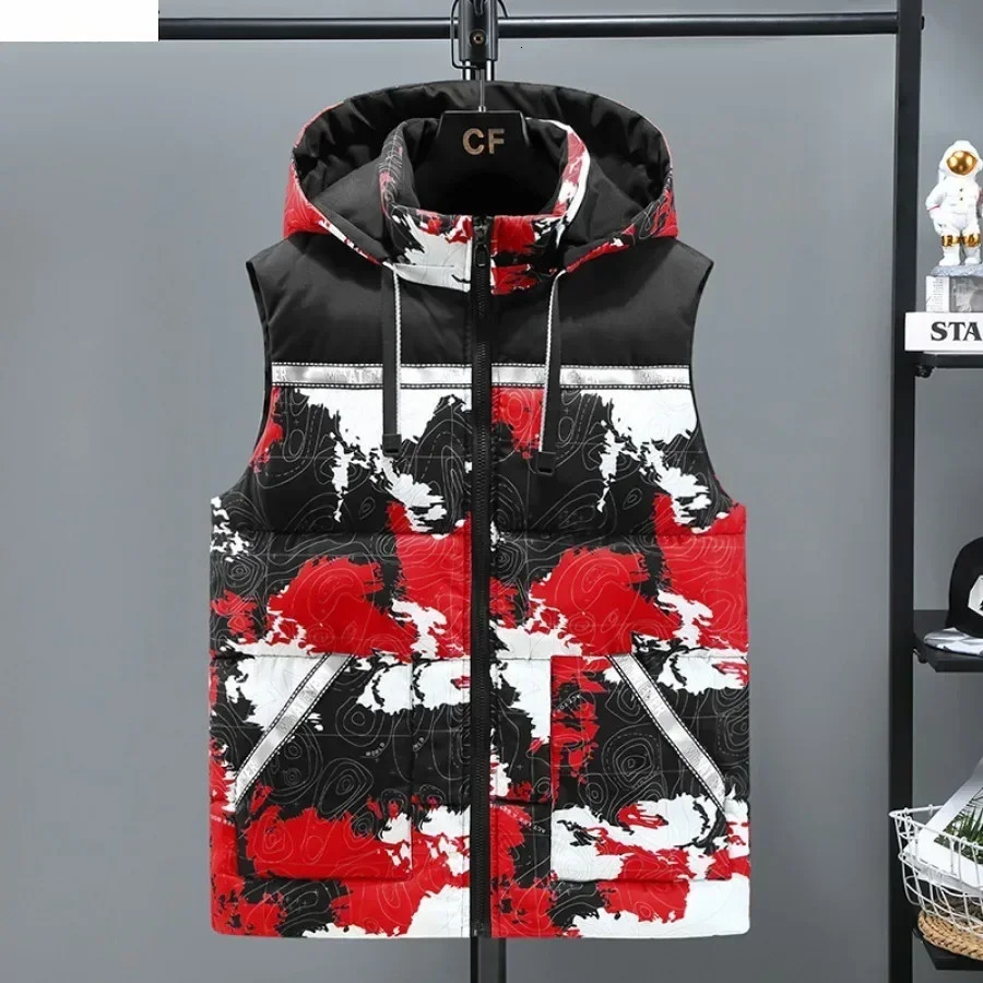 Plus Size 8XL Mens Camouflage Thicken Hooded Vests Winter Warm Sleeveless Down Cotton Vest Jacket Male Outdoor Casual Waistcoat 251105