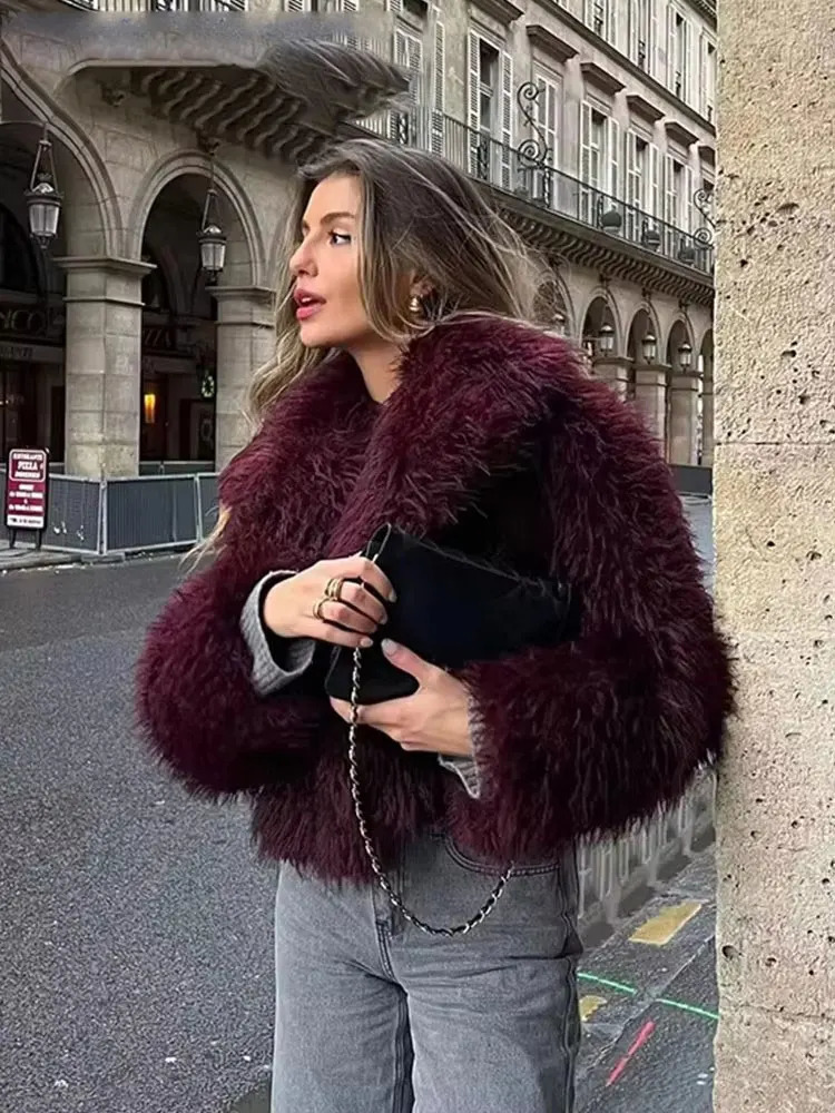 HH Women Elegant Faux Fur Coat Warm Fluffy Loose Long Sleeve Lapel Jacket Autumn Winter Fashion High Street Lady Outerwear 251110