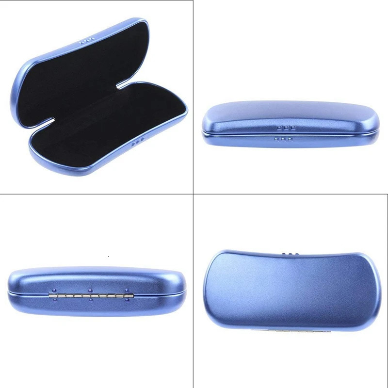 2PCS glasses case aluminum hard shell glasses case bar shaped glasses case for small and medium-sized frames - blue and silver 250409