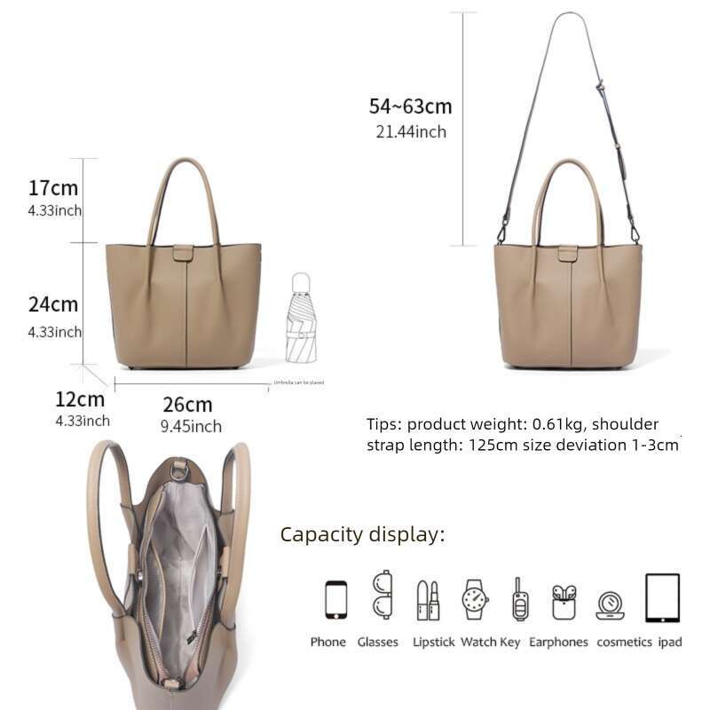Luxury Bags Designer Top Cowhide Leather New Large Capacity Tote High-End Niche Women's Shoulder Bags Commuter Multifunctional Bucket Bag