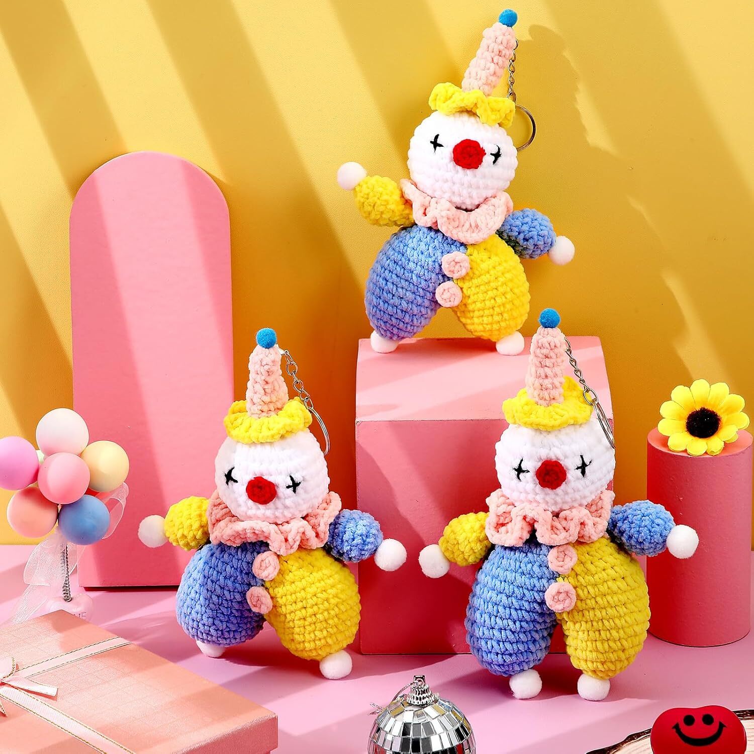 Christmas 3 Pcs Handmade Crochet Keychains Cute Clown Charm Funny Pendant Birthday Gifts for Car Key BackpackCute Style ddmybear
