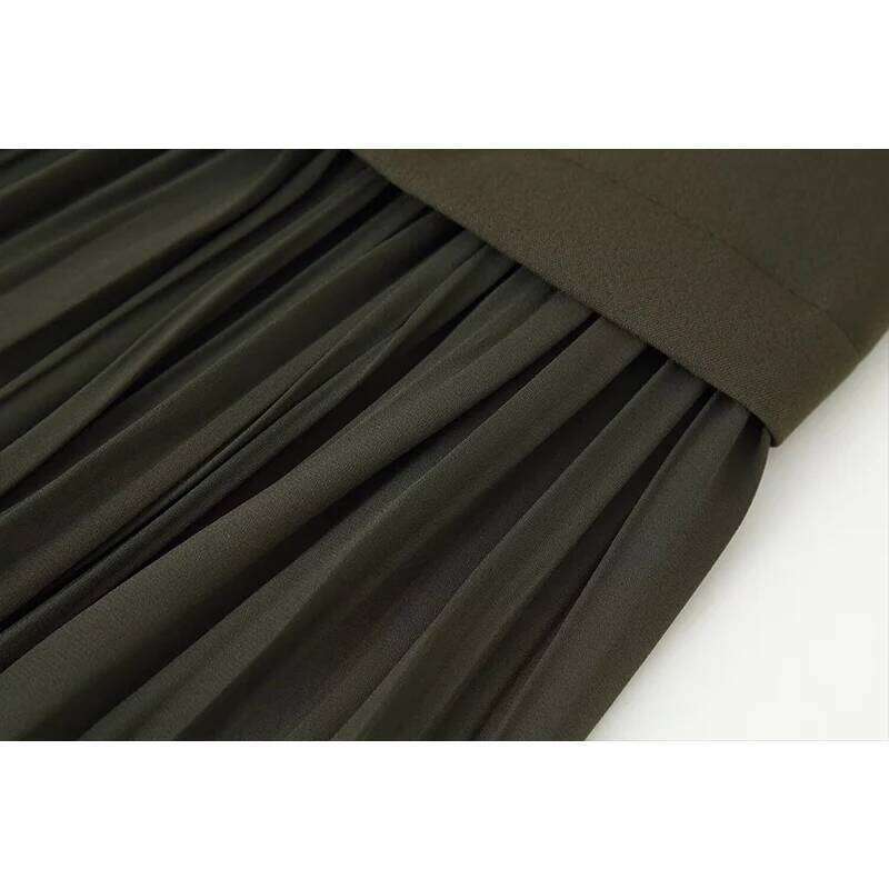 Chic Fashion Splicing Autumn Pleated Long For Women 2025 With Belt Midi Dress Woman Sleeveless Casual Dresses