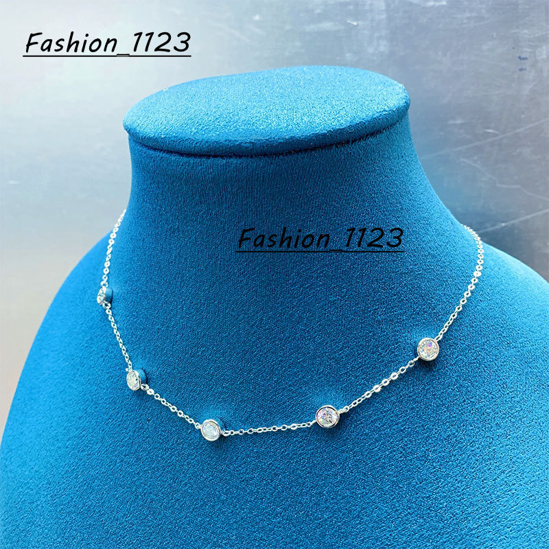 Wholesale 925 Sterling Silver 25ct Moissanite Diamond Bubble Clavicle Necklace Elegant Bezel Set Jewelry for Ladies