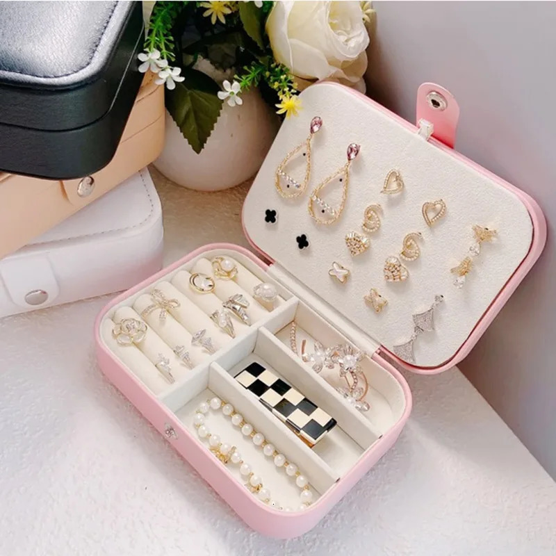 High-capacity Jewelry Storage Box PU Leather Necklace Ring Earrings Travel Portable Jewelry Box Tidy Small Exquisite Display Box 250409