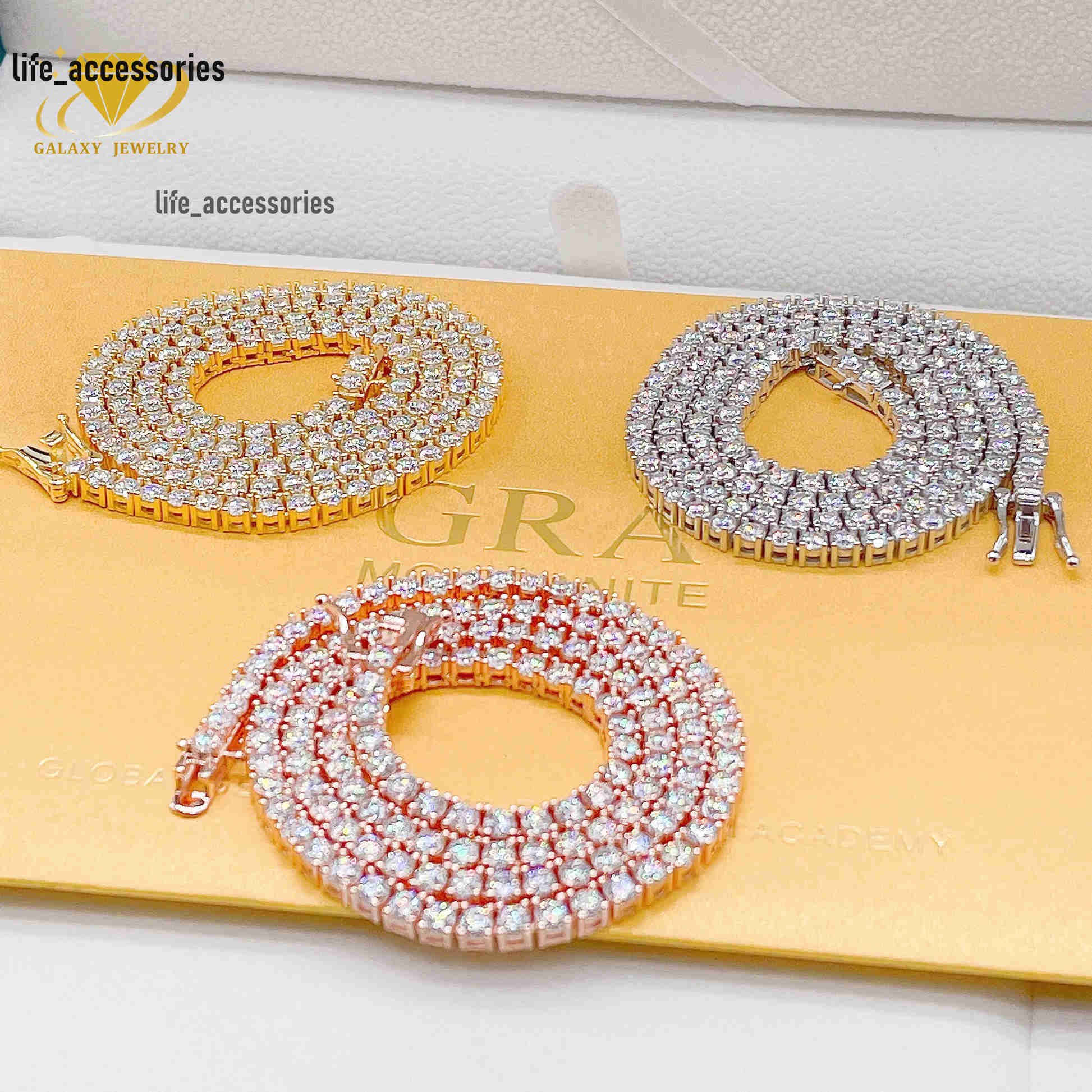 925 Gold Plated Sterling Silver Moissanite Chian 3mm 4mm 5mm Diamond Bracelet Necklace Jewelry Gemstone Moissanite Tennis Chain