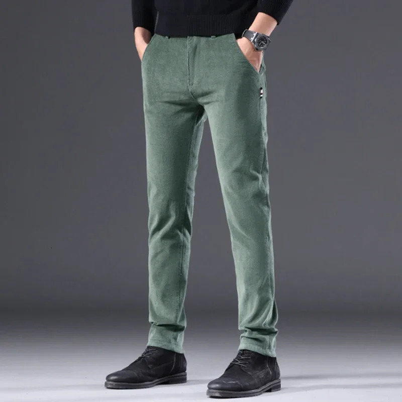 Mens Solid Straight Leg Corduroy Fabric Casual Pants Male Army-green Coffee Office Pants Stylish Youth Autumn Winter Trousers 251106