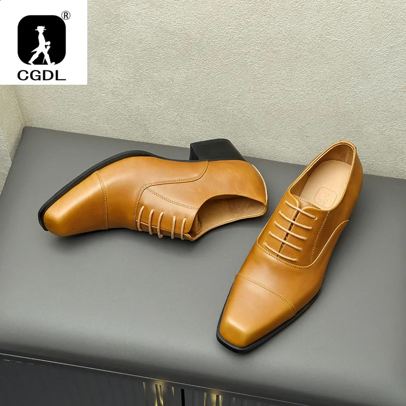 Mens High Heel Business Leather Shoes Mens Square Toe Dress Office Flats Men Fashion Wedding Party Oxfords EUR Size 37-44 251106
