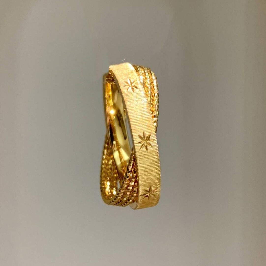 S925 Sterling Silver Designer Ring Mercury Note Small Double Ring Brushed Gold Bead Women's Starlight Ring Retro Style Retro Fashion Ring