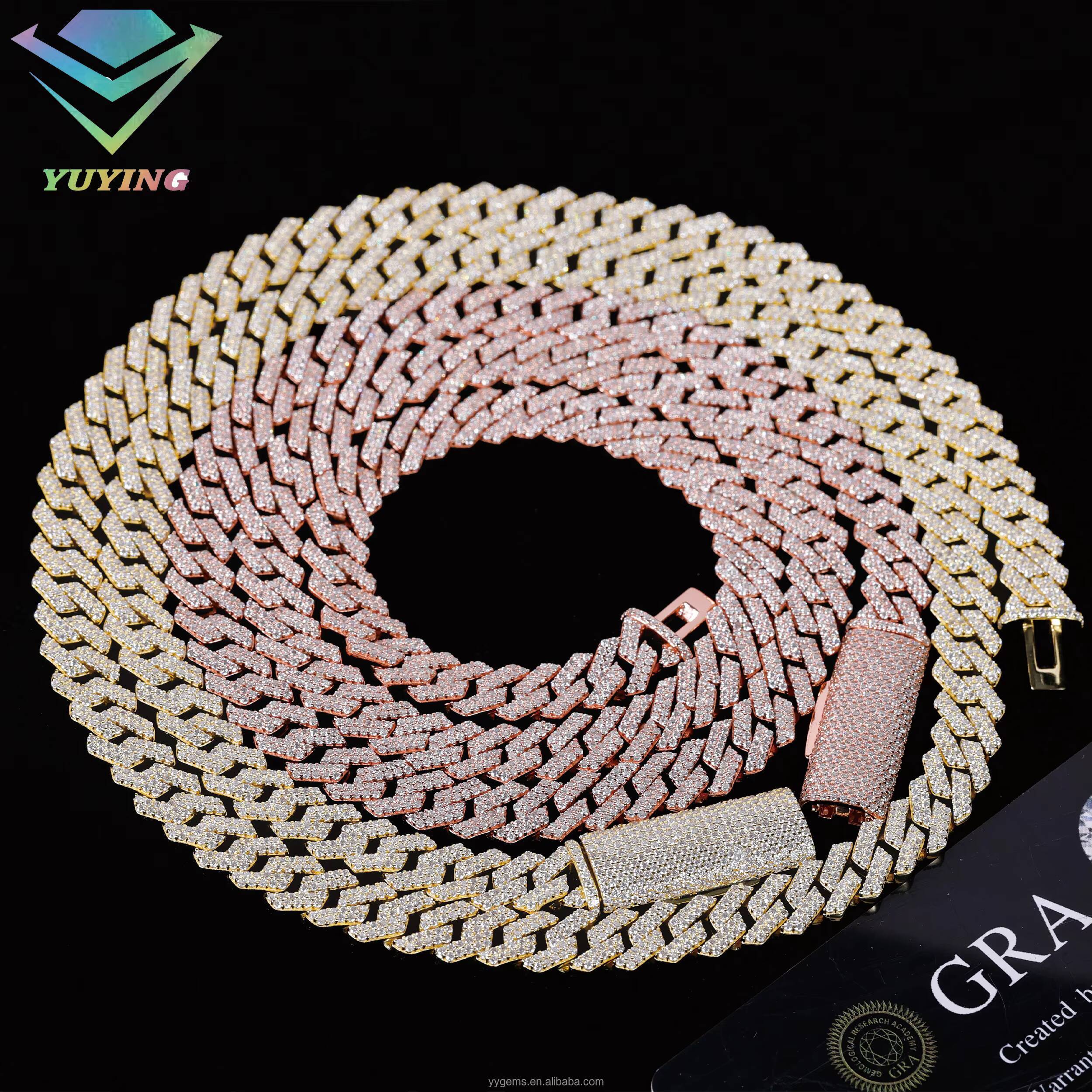 8mm-12mm Width 100 Pass Tester 18k Gold Plated 2rows VVS Moissanite 925 Silver Cuban Link Chain for Hip Hop Rapper Jewelry