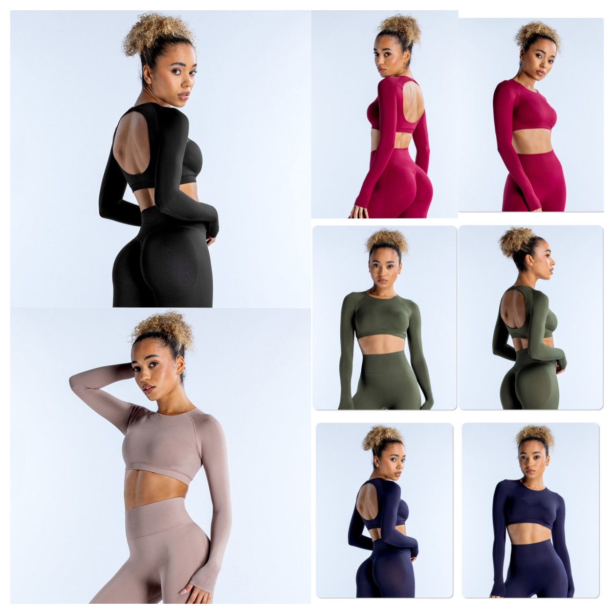 NEW DFYoga set Long-Sleeve Crop Top with Cut-Out Back Yoga Fitness Long-Sleeve Set Sports & Casual Style Outdoor Recreation Pilates