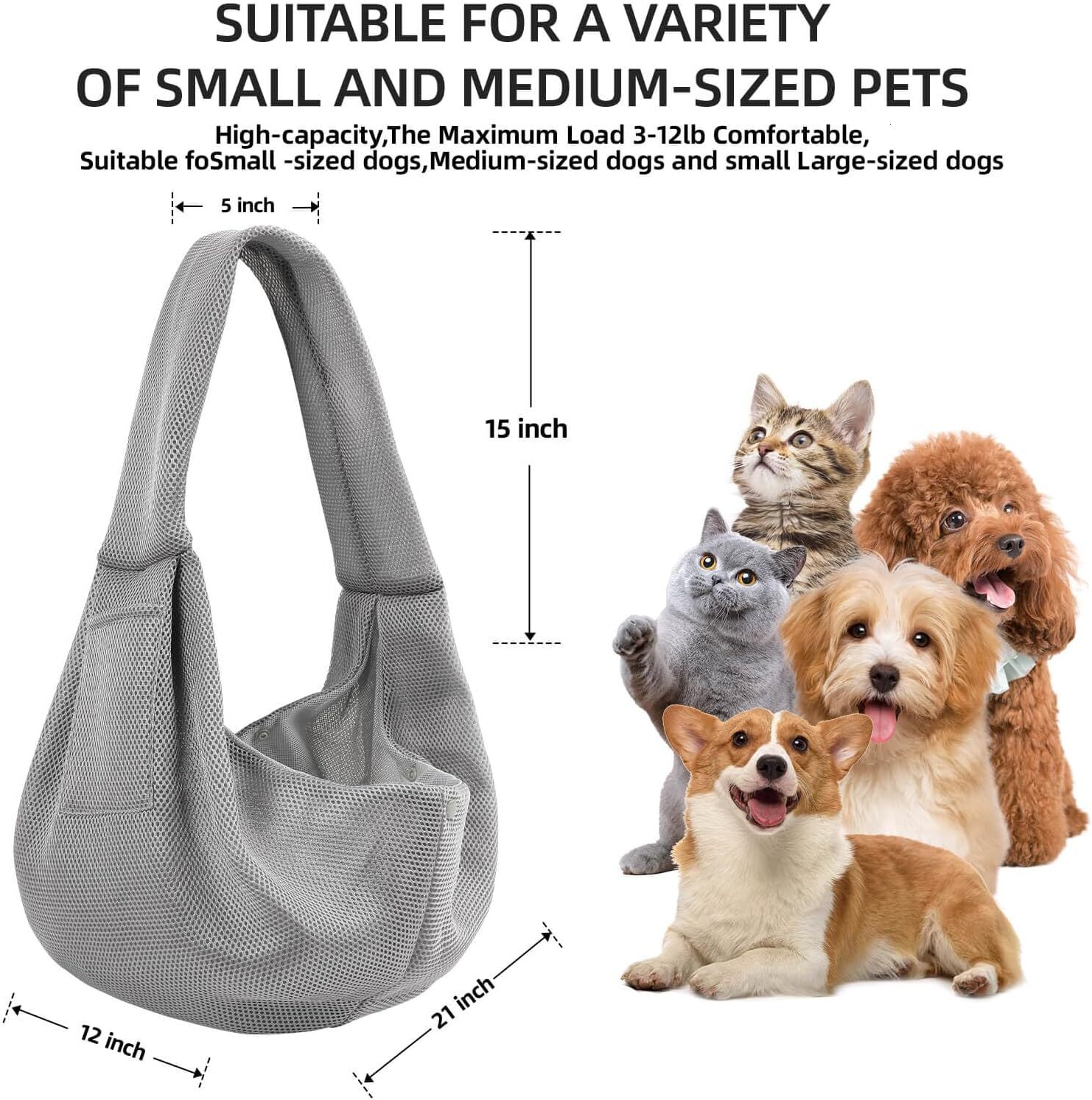 Dog Carrier Sling - Super Breathable Double sided Dog Handbag with Storage Bag, Travel Safety Chest Strap, Hands Free Dog Strap Strap, Used for Carryi