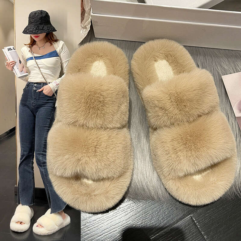 Woman Sandals Internet Celebrity Flat Bottom Hairy Spring And Autumn Wear Thick Soled New Fashionable Sponge Cake Fairy Cotton Slippers For Women S Fa