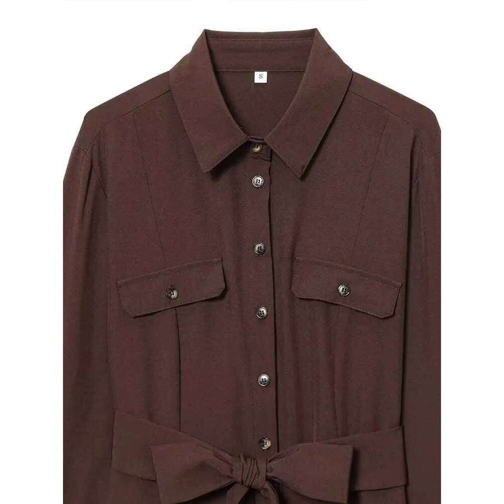 European And American Style Winter New Fashion Trend Women's Clothing Elegant Slim Long-Sleeved Shirt Dress With Belt