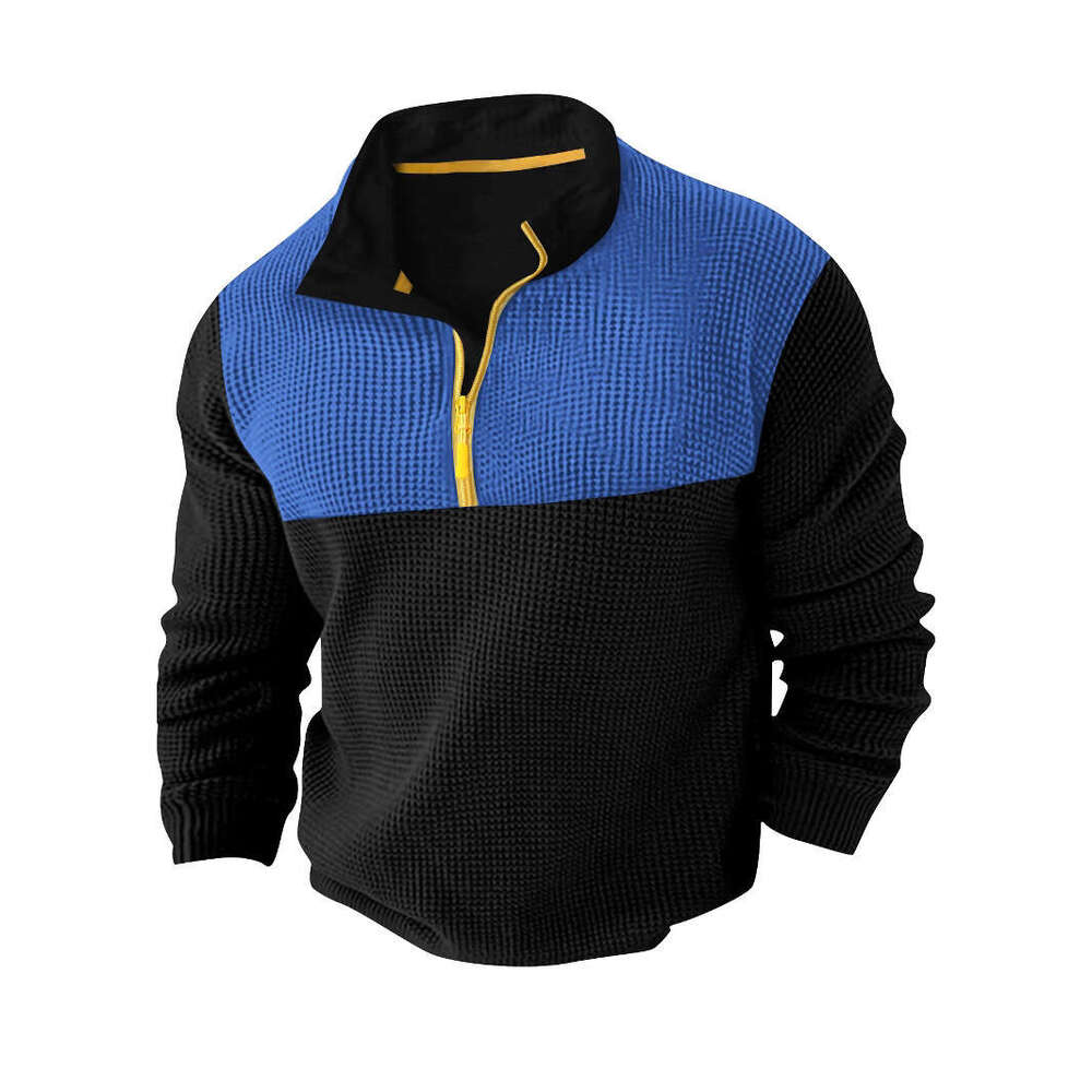 Cross-Border Spring and Autumn New Men's T-Shirt Sweatshirt Casual Sports Color Block Long Sleeve High Neck Half-Zip Top