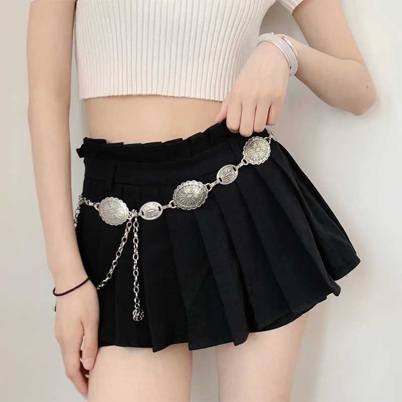 1 set of waist chain accessories suitable for warm vintage Bonn ethnic style high-end silver metal chain belt X250410