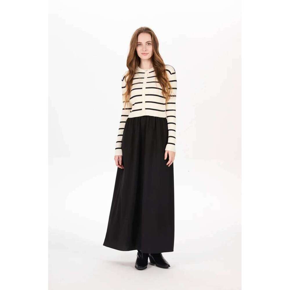 AS Aw25 Stripe Knitting Cardigan + Sleeveless Patch Dress Maxi Matching Set For Woman Clothing