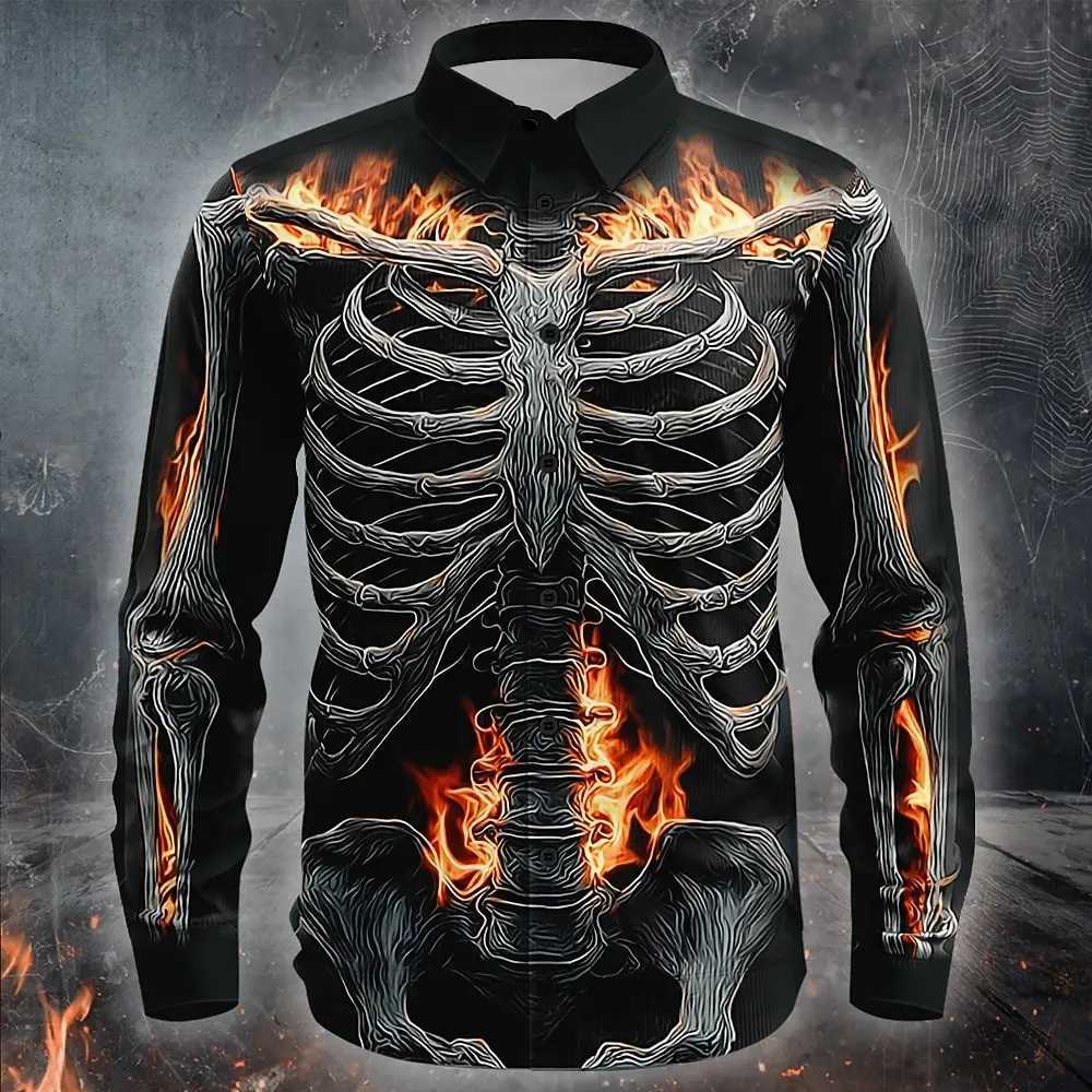 Halloween Costumes Mens Skulls Shirt Button Up Shirt Long Sleeve Casual Outdoor Vacation Daily Fall 3D Print Collared Shirts K251110