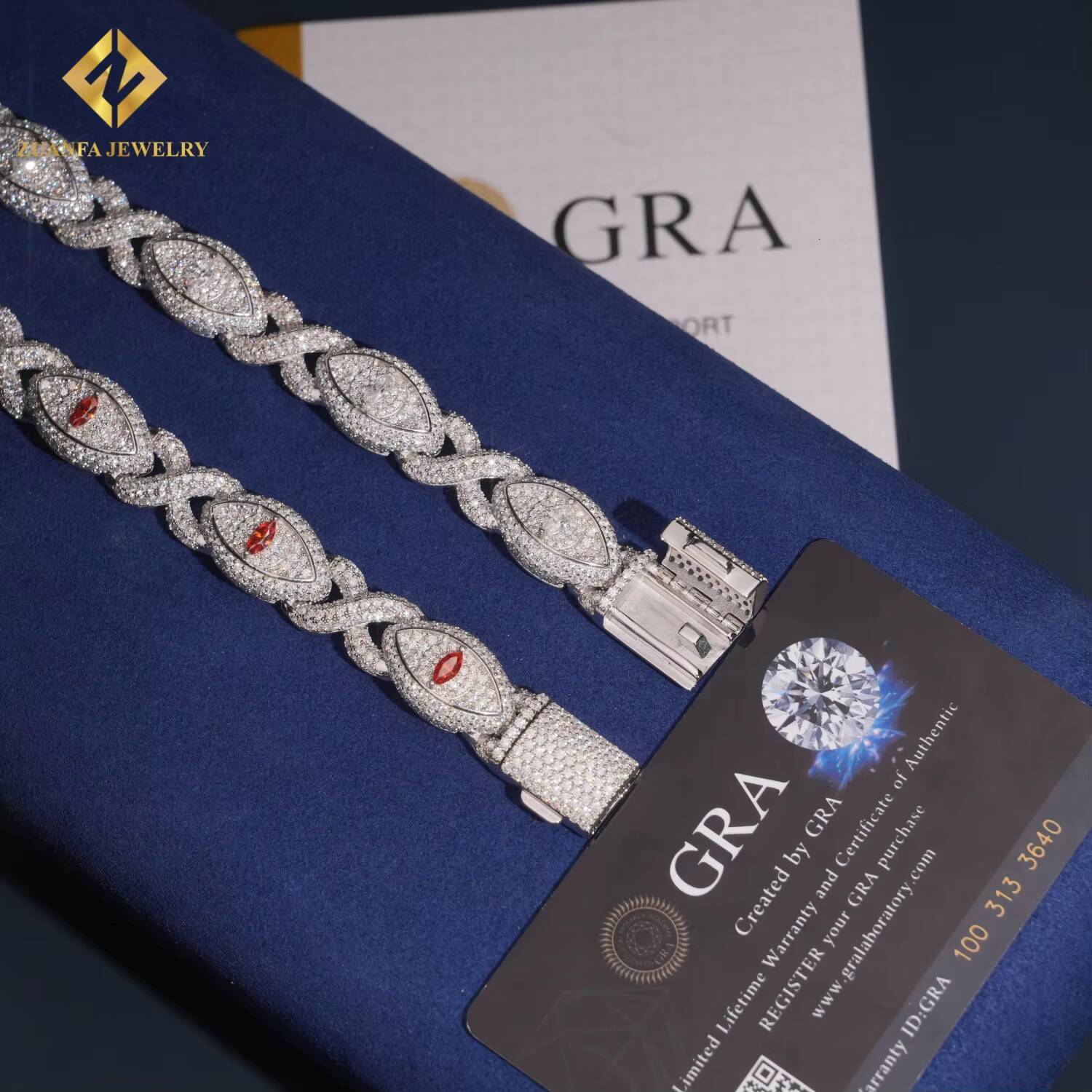 New Designs Pass Diamond Tester Moissanite Eye Shape Chain Bracelet 925 Sterling Silver 13mm Moissanite Bracelet GRA Certificate