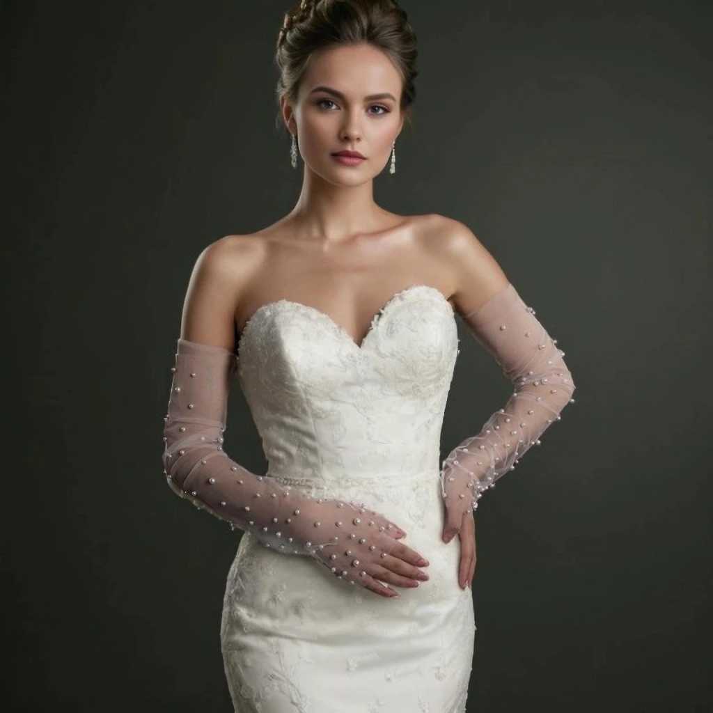 1 Pair Bridal Fingerless Pearl Gloves Wedding Sleeves Removable Shrugs for Women Summer Elegant Bolero Shoulder Cape VPM10 L251110