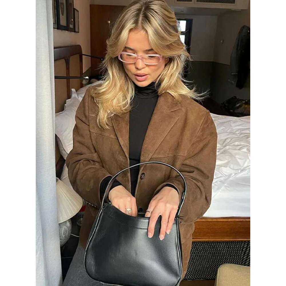 Boyfriend Brown Coat For Women Spring Turndown Collar Long Sleeve Female Jacket 2025 Fashion Loose Single-Breasted Lady Coats