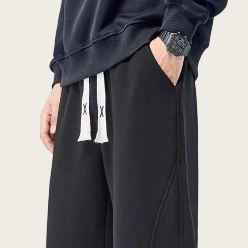 Men's New Arrival Trendy Knit Pants - Extra-Long Black Relaxed Straight-Leg Trousers 3002