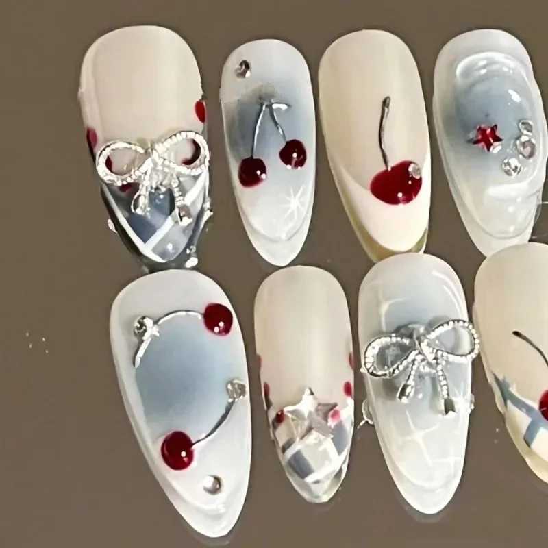 French womens gloves and nails handmade complete set cherry and artistic design soft and cute wearing armor spicy girl is SW W250410