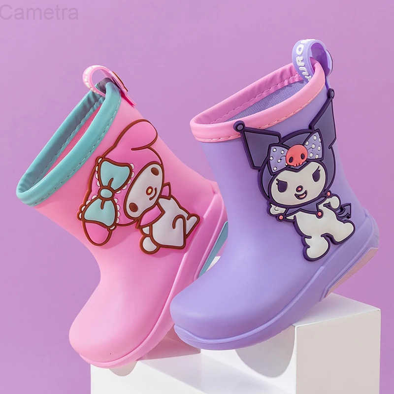 Sanrio Kawaii Childrens Short Rain Boots Outdoor Anti-Slip Wear-Resistant Girls Waterproof Shoes Fashion Winter Warm Rain Shoe H251110