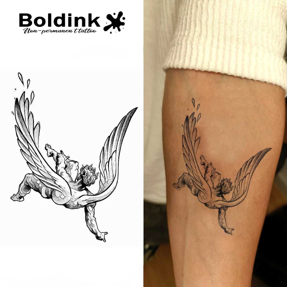 Boldink Fallen Angel Temporary Tattoo Lasting for 15 Days with New Technology Waterproof Semi Permanent Stickers W250410
