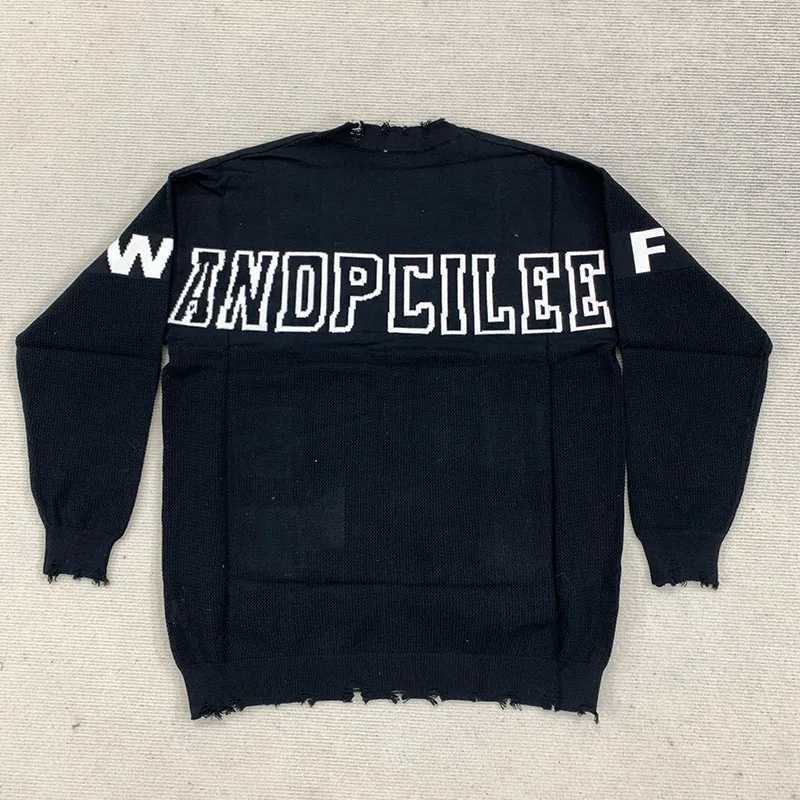 Fashion American Gothic V-neck Casual Street Make Old Long Sleeved Sweater Button Cardigan Alphanumeric Pattern Color Matching Knitwear Y251110