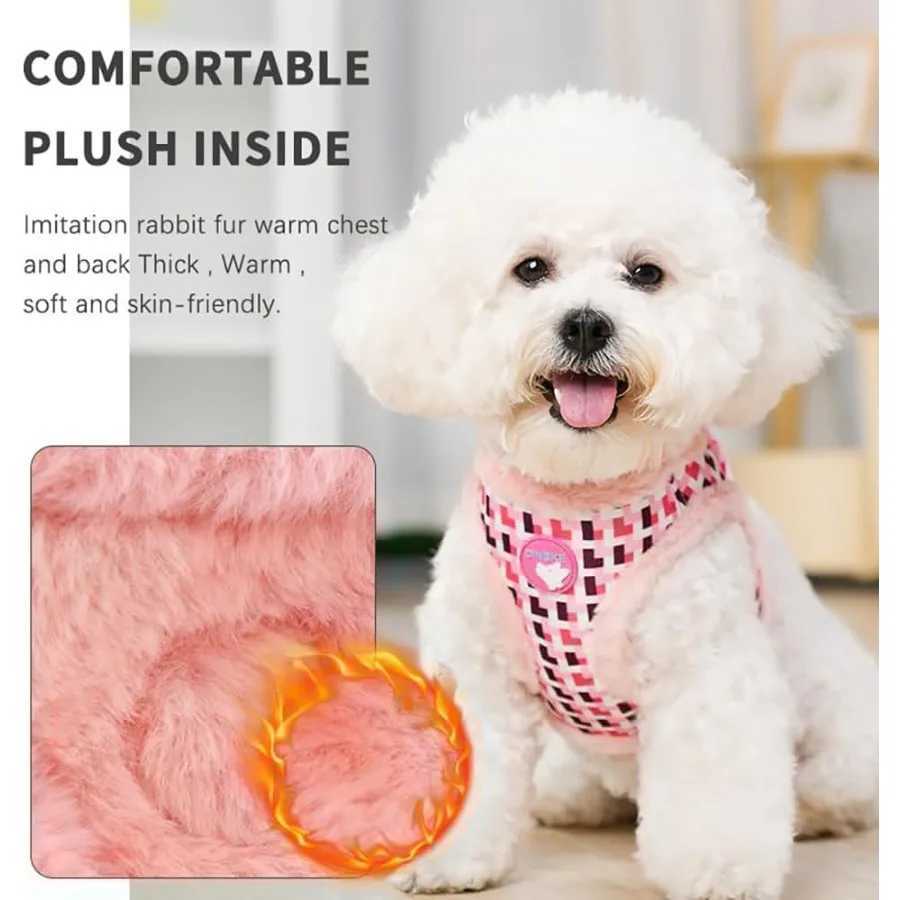 Small Dog Harness and Leash Set Winter Warm Dog Vest Harness Soft Plush Padded Puppy Harness with Quick Release Buckles for Wal J251110