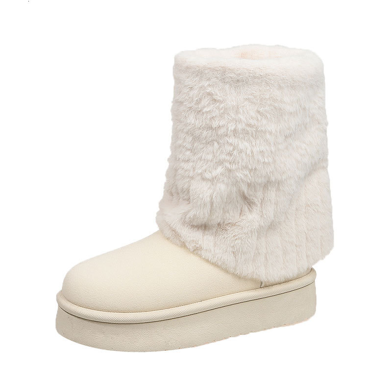 New designer snow boots with winter wool lining, thickened fluffy cotton shoes, fashionable midsole boots