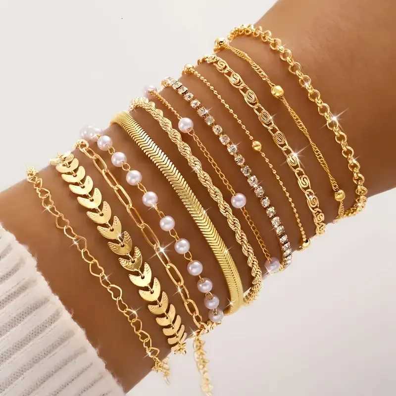 Bohemian Multi-layer Stacking Bracelet Fashion Flat Snake Chain Rhinestone Claw Chain Bracelet Set Womens Retro Party JewelryT251110