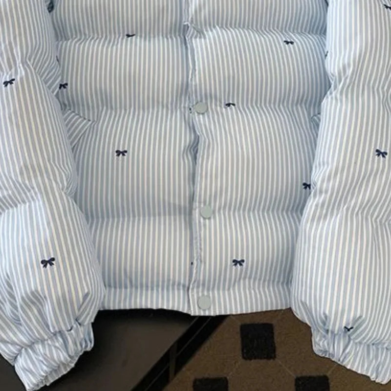 Womens Winter Tops Jacket Cotton Coat Striped Bow Thickened Warm Vintage Simple Comfortable Leisure Fashion Niche Versatile 251107