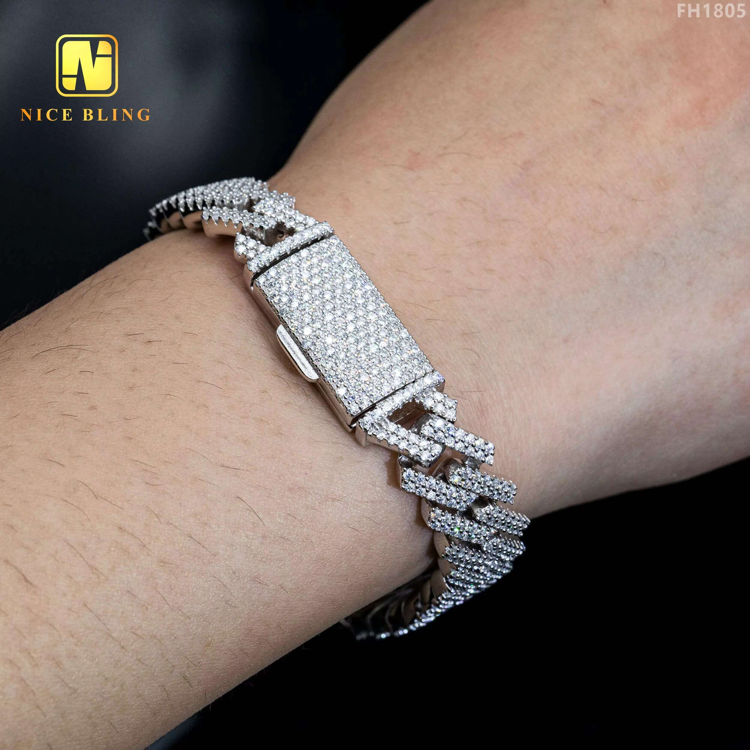 Iced Out Miami Cuban Chain Hip Hop Jewelry Necklace S925 Moissanite Diamond Cuban Link Chain 12mm sharp Cuban Necklace Bracelet