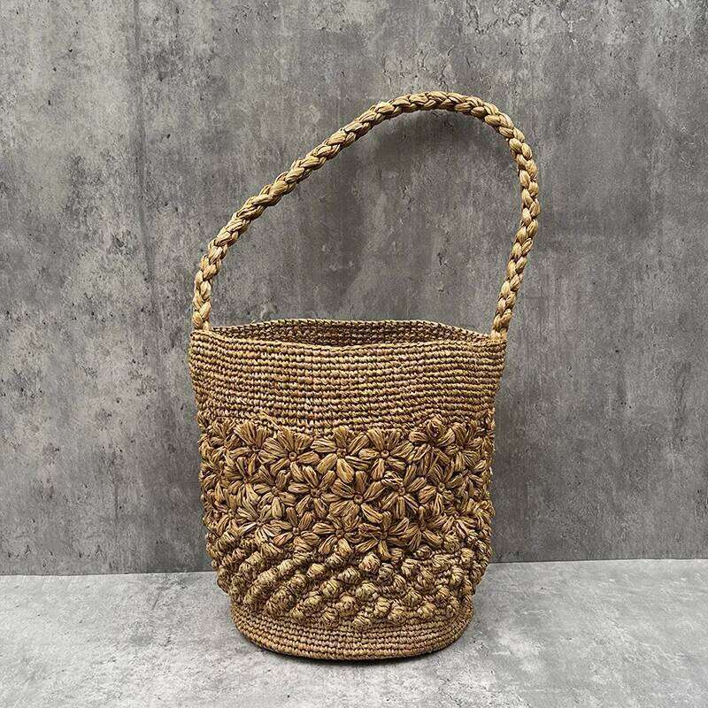 Bohemian Raffia Beach For Bucket Luxury Flower Straw Bag Women Handbag Handmade Travel Rattan Shoulder Bags Tote