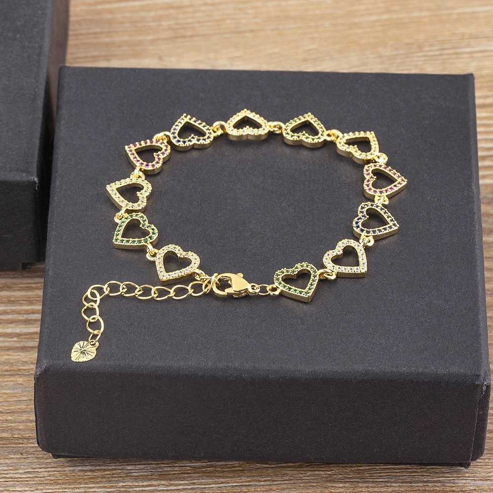 Nidin New Arrival Vintage Love Heart Zircon Gold Plated Charm Bracelet Women Party Anniversary Jewelry Link Bangle AdjustableT251110