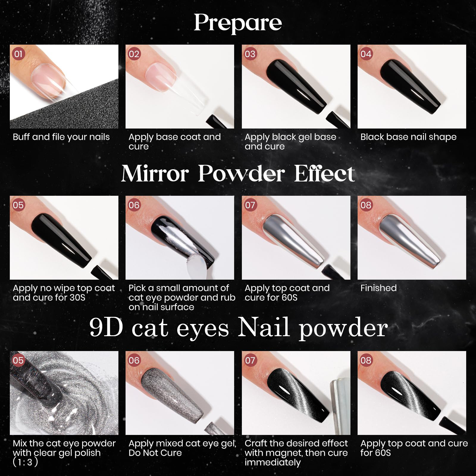 High quality 9D strong magnetic cat eye magnetic powder meteorite cat eye powder mirror magnetic powder raw material wide cat eye powder241122
