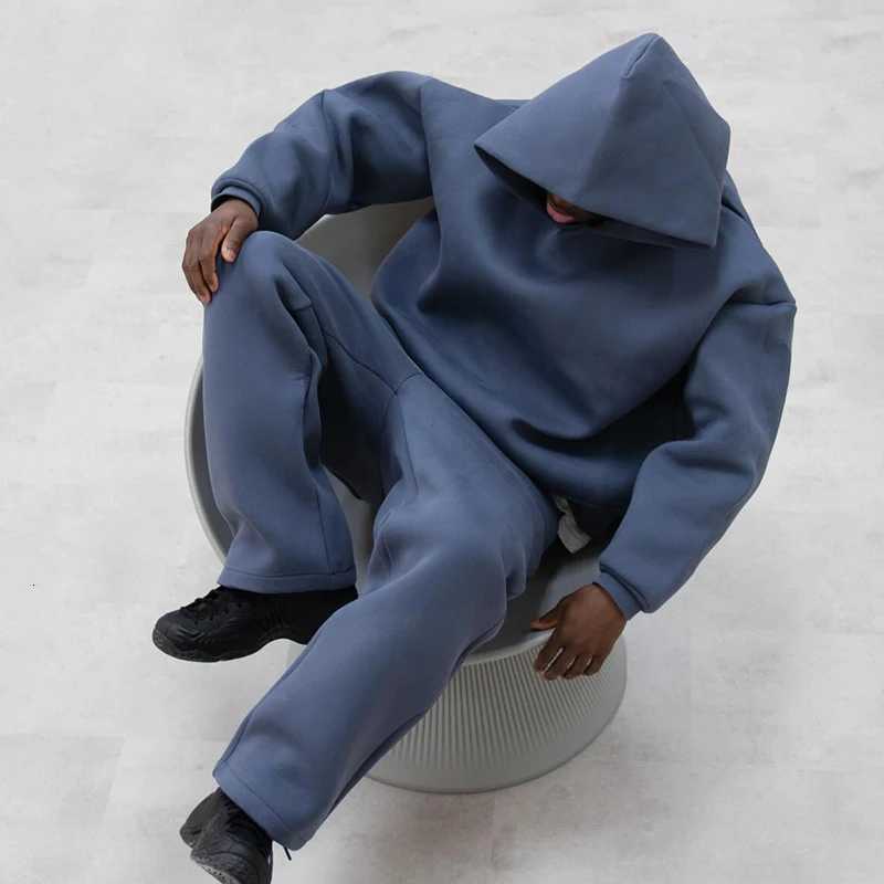 Mens Hoodie Set Solid Color Simple Sports Style Pullover Casual Loose Chic Design High Quality Two-piece Comfortable Warm Top W251110