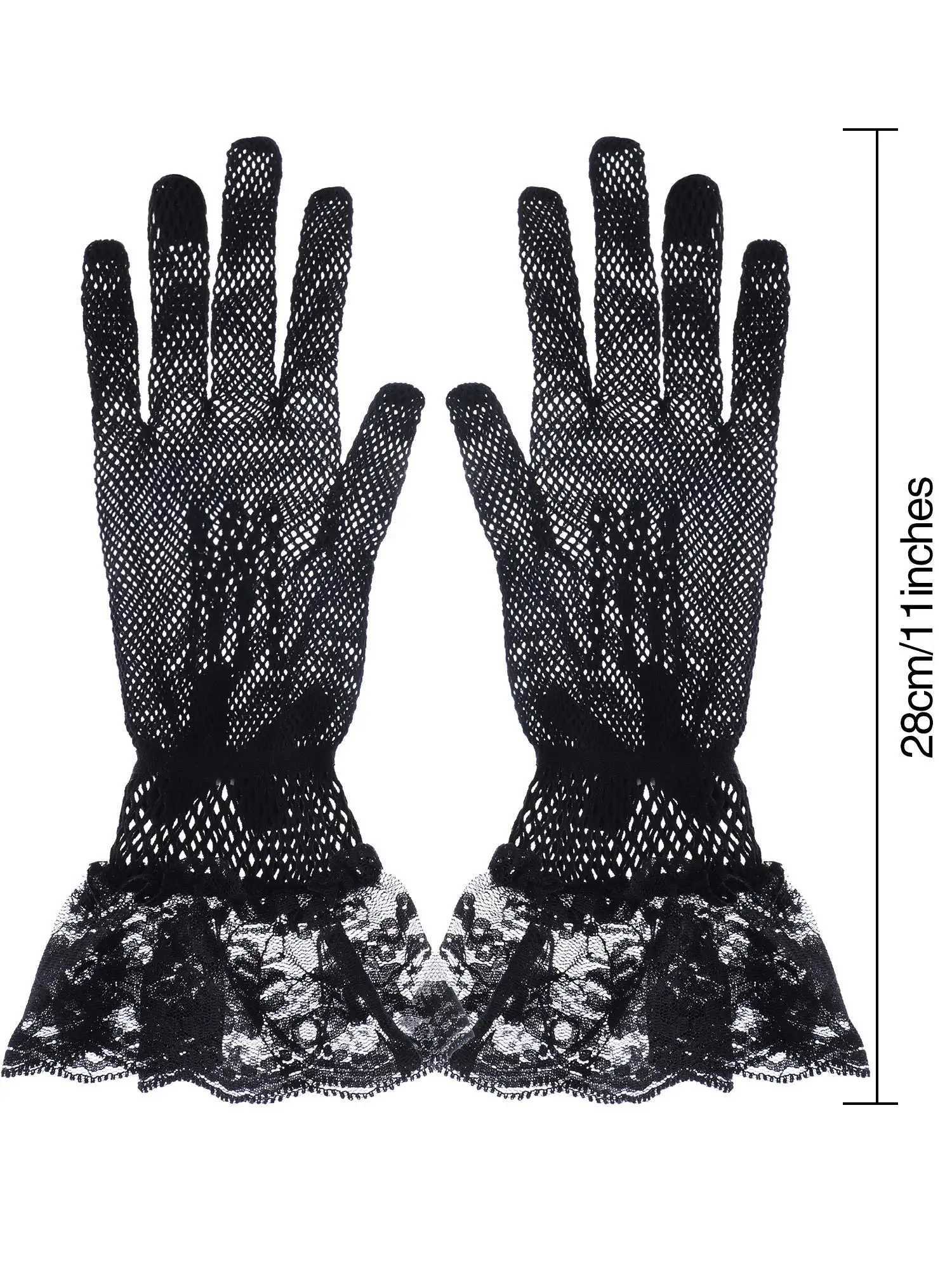 Bridal Mesh Gloves Short Full Finger Lace Trim Wedding Gloves Wrist Length Tea Party Gloves for Women and Girls L251110