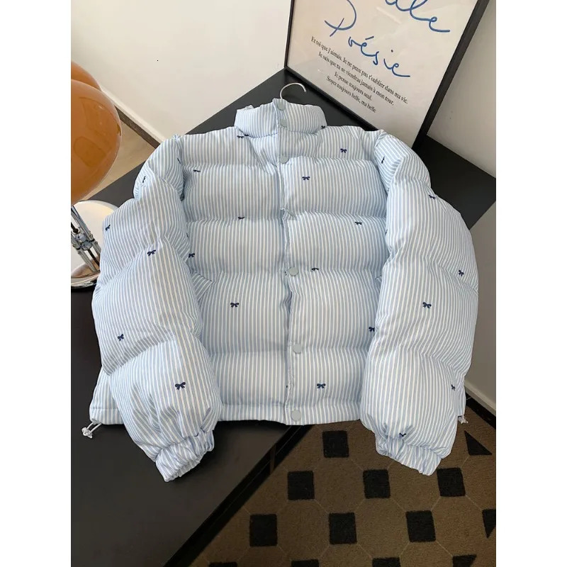 Womens Winter Tops Jacket Cotton Coat Striped Bow Thickened Warm Vintage Simple Comfortable Leisure Fashion Niche Versatile 251107