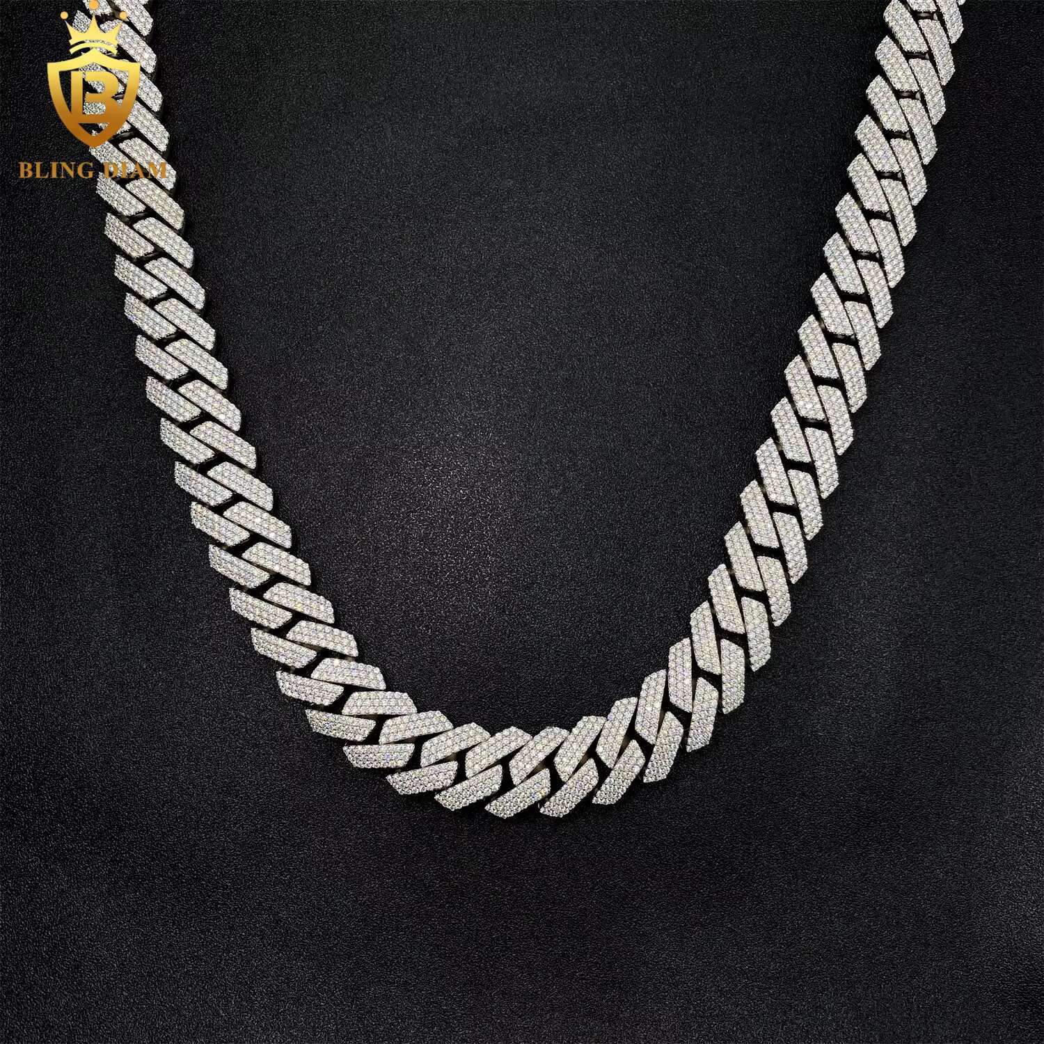 18mm 925 Sterling Silver Hip Hop Jewelry Vvs Moissanite Iced Out Cuban Link Chain 3Row Bracelet Necklace