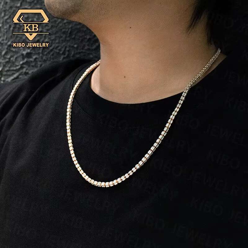 Moon Ice Chain Cutting Rose Gold Platinum Gilded Two tone Sier Hip Hop Men's Necklace New Design Jewelry