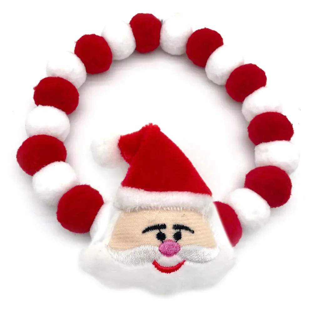 30pcs Christmas Pet Dog Bow Tie Santa Claus Style Hair Ball Necklace Collar Pet Dog Cat Bowties Necktie Dog Grooming Accessories 251110