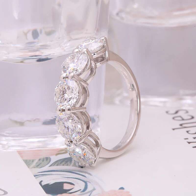 AEAW 14k white Gold 4ctw 6mm 5pcs DEF VS-VVS Round Cut Engagement Wedding Lab Grown Diamond Band Ring for Women