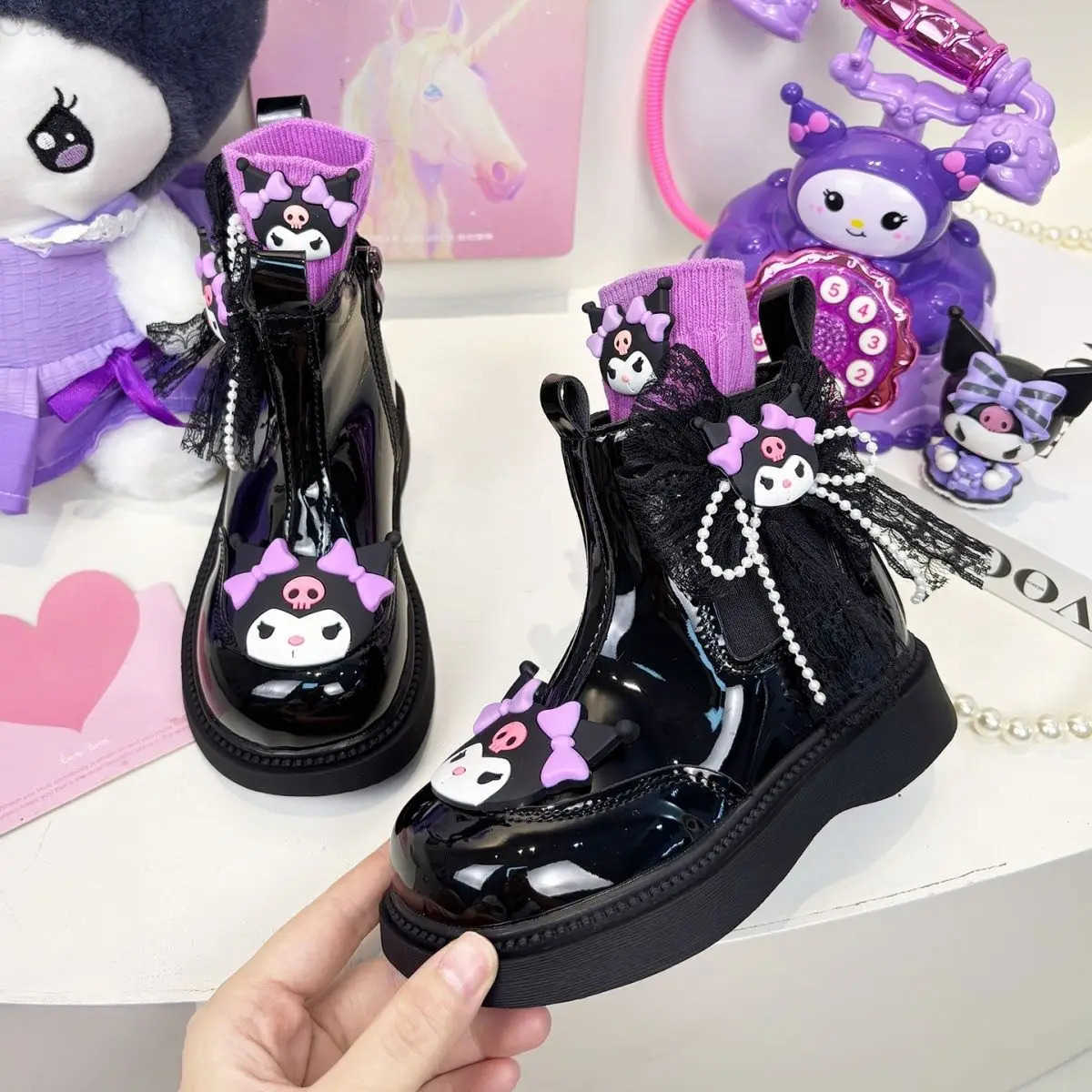 Sanrio Kawaii Kuromi Autumn Winter Girl Cotton Boots Children Lovely Cartoon Martin Boots Student Thermal Cotton Shoes Gifts H251110