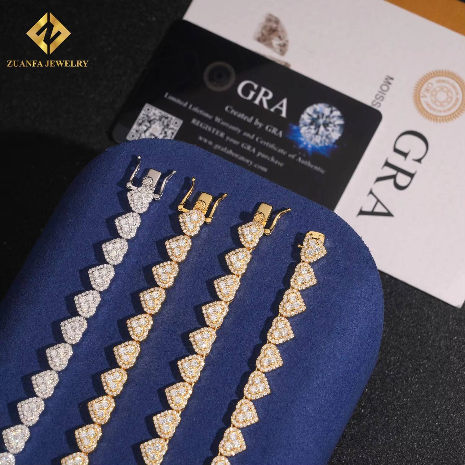 Heart Shape Jewelry Cuban Bracelets D VVS Cuban Link Chain Iced Out 925 Silver Moissanite Necklace Men