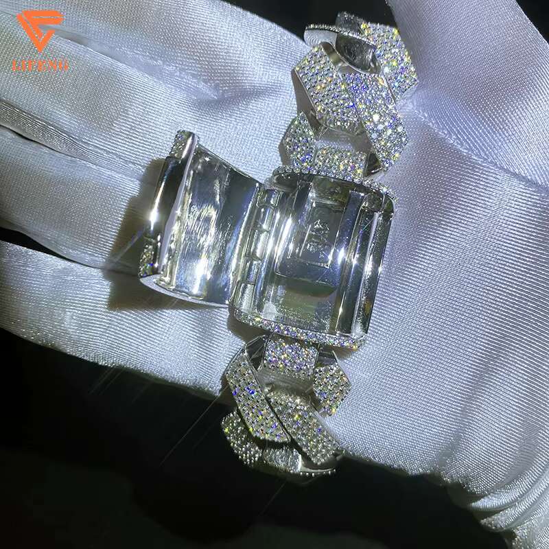 24mm Custom Cuban k Chain Gra Certified Sterg Sier Ice Out Vvs Moissanite Dia Necklaces Men Jewelry