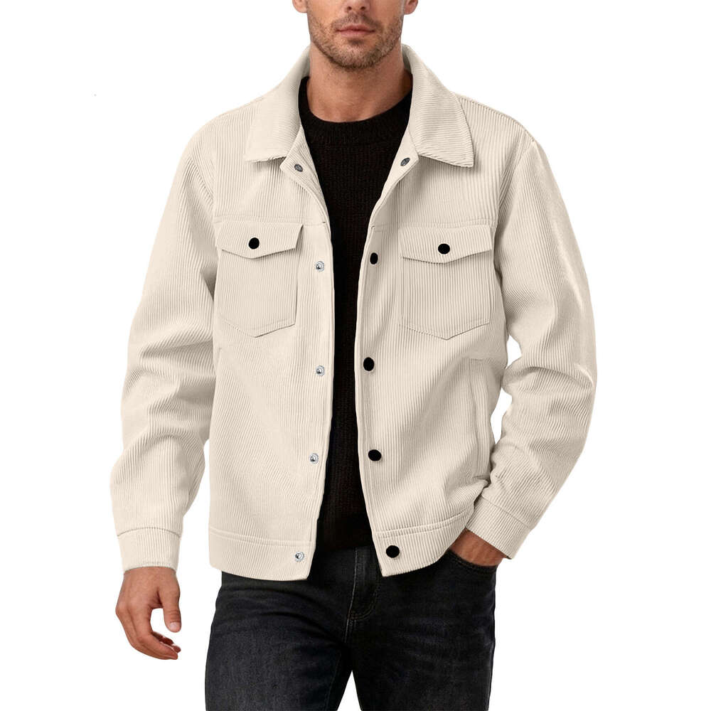 European and American Cross-Border Amazon Corduroy Single-Breasted Casual Sports Trend Pocket Jacket Men's Turn-Down Collar Long Sleeve Shirt