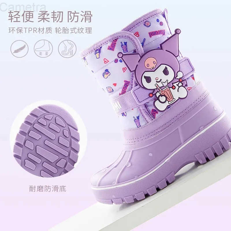 Sanrio Sanrios Hello Kitty Student Snow Boots for Girls Kuromi My Melody Waterproof Non Slip Thick Rain Boots Warm Cotton Shoe Gifts H251110