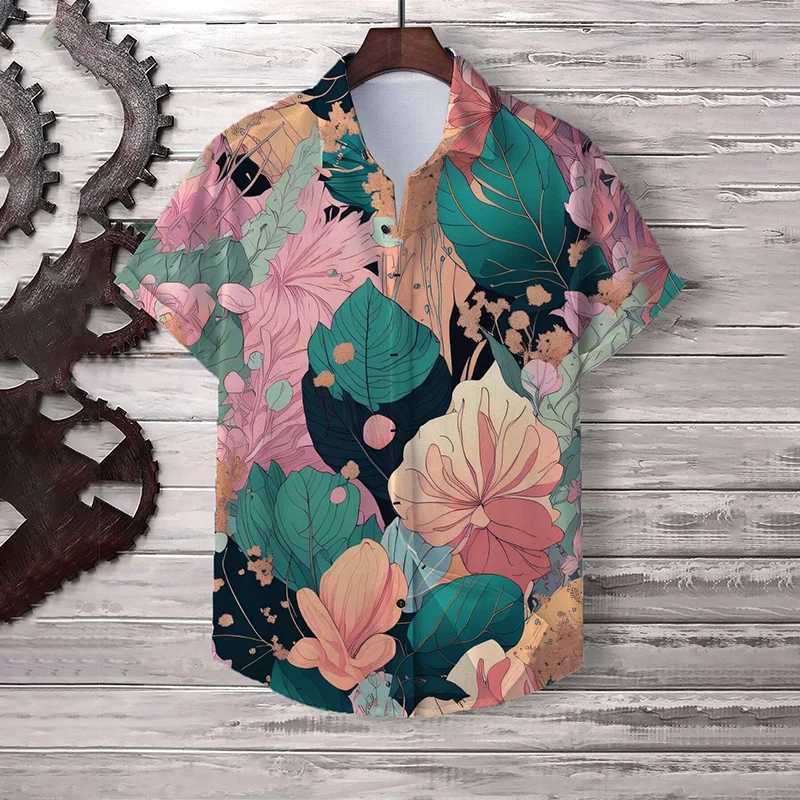 Retro Cool 3D Tropical Flower Printed Shirt Leaf Pattern Collar Shirt Mens Fashion Street Clothing 2024 Y2k Shorts X250410
